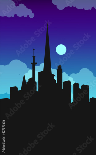Night City Silhouette Vector