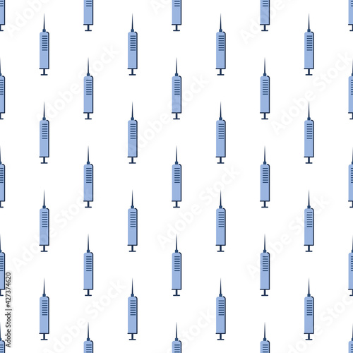 Syringe. Seamless pattern for textiles and packaging. Vaccinations and new travel. Vector