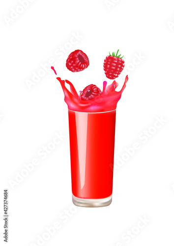 Raspberry juice glass splash. vector illustration