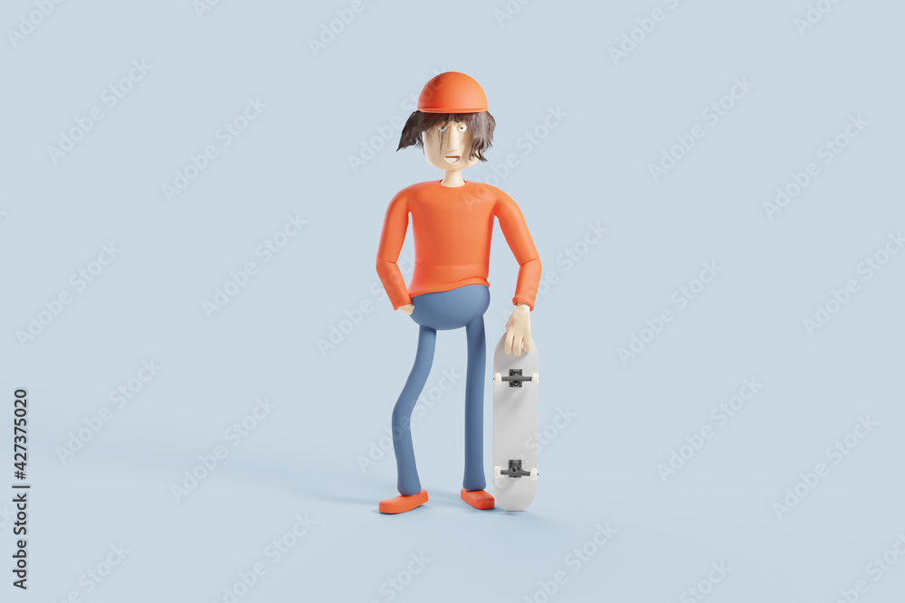 Portrait of a teen skateboarder boy. 3D rendering. Portrait of a teen skateboarder boy. 3D rendering.
