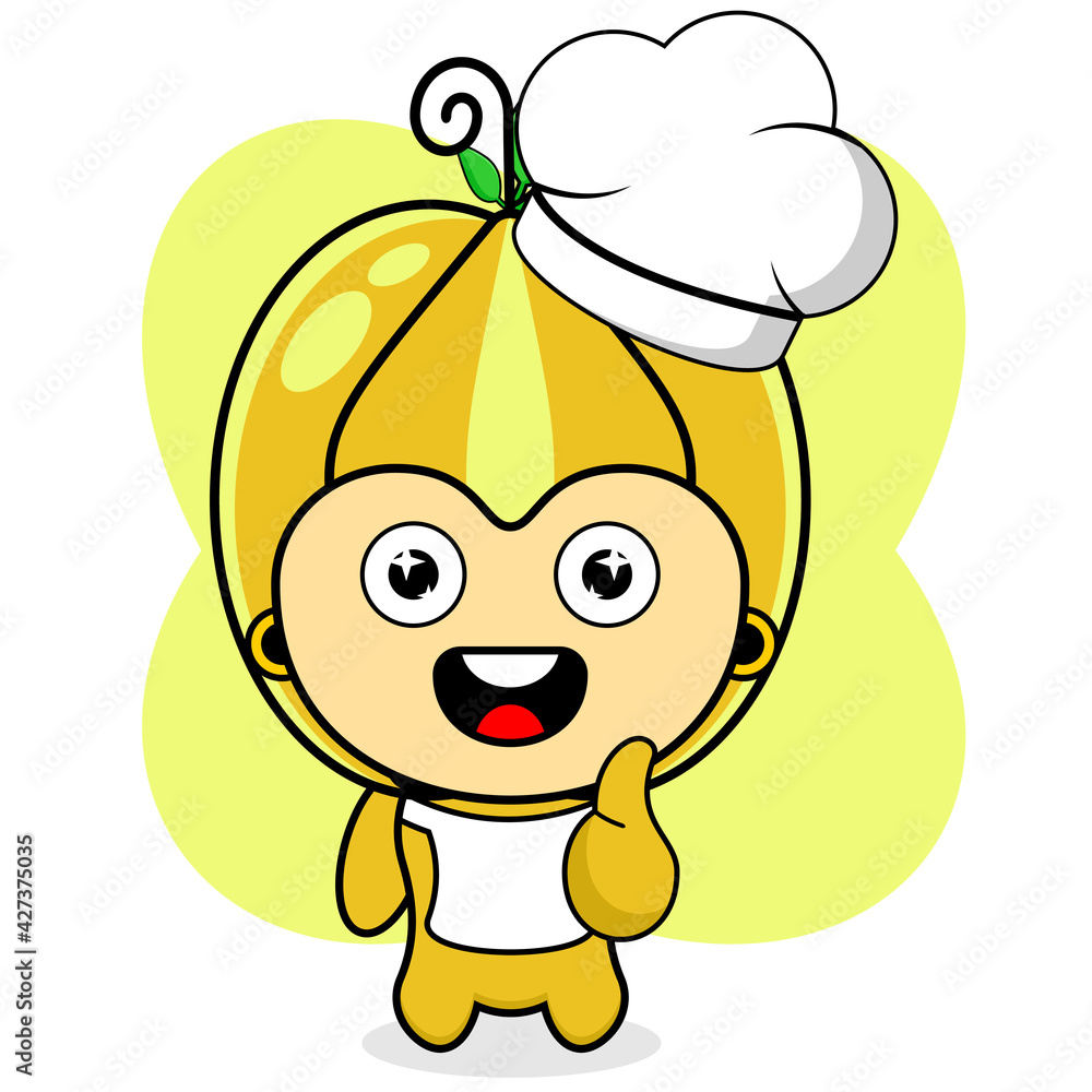 cartoon illustration of star fruit chef mascot character
