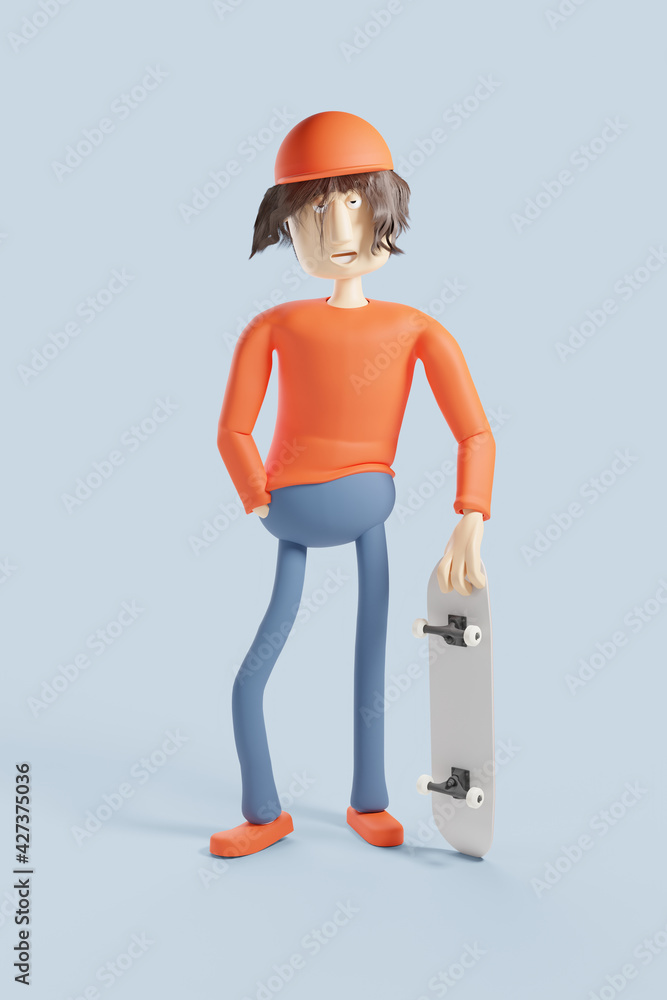 Portrait of a young skateboarder boy. 3D rendering. Portrait of a young skateboarder boy. 3D rendering.