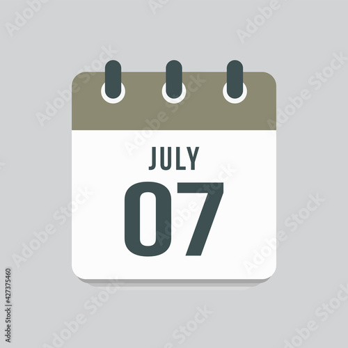 Icon day date 7 July, template calendar page