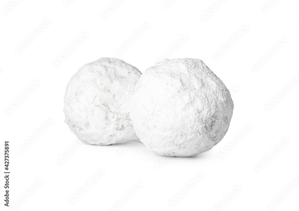 Tasty Christmas snowball cookies on white background Tasty Christmas snowball cookies on white background