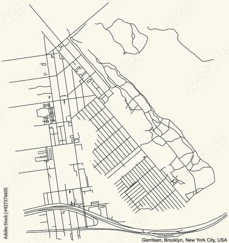 Black simple detailed street roads map on vintage beige background of the quarter Gerritsen neighborhood of the Brooklyn borough of New York City, USA photo