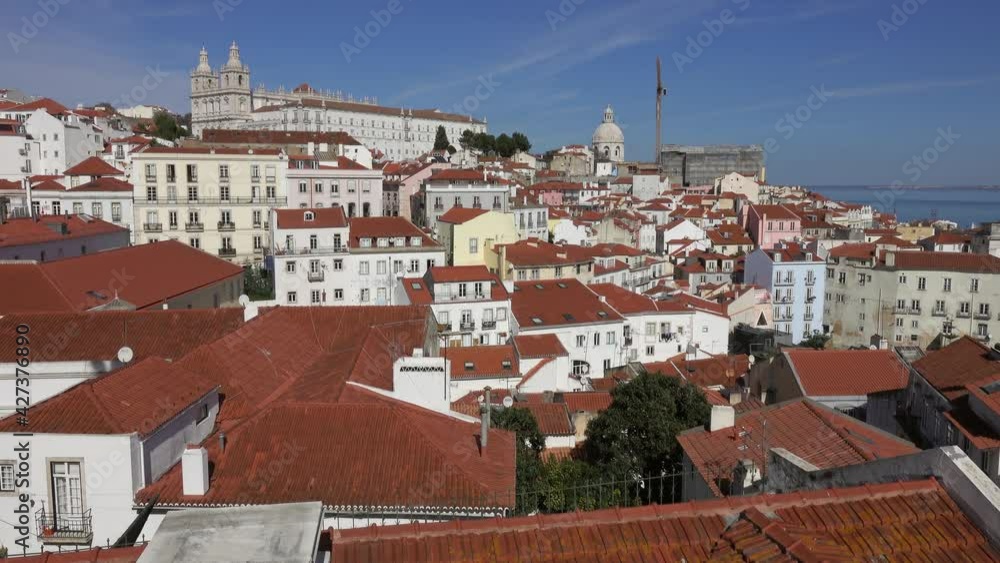 Historic old district Alfama in Lisbon, Portugal, panorama 4k Historic old district Alfama in Lisbon, Portugal, panorama 4k