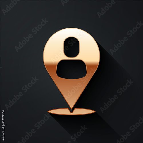 Gold Worker location icon isolated on black background. Long shadow style. Vector