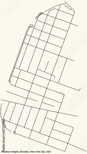 Black simple detailed street roads map on vintage beige background of the quarter Brooklyn Heights neighborhood of the Brooklyn borough of New York City, USA