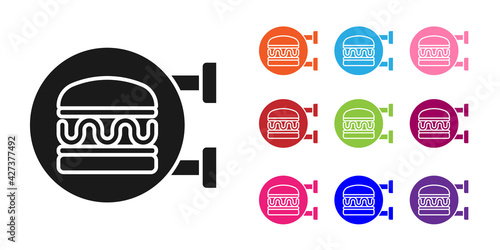 Black Online ordering and burger delivery icon isolated on white background. Set icons colorful. Vector