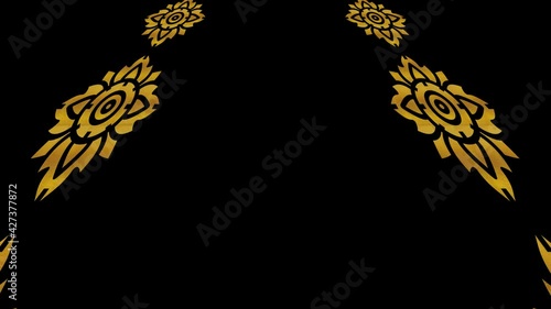 Art Deco gold pattern on a black background, which tilts up and moves down, composed of geometric shapes typical of the style, in 4K and 16:9 video format.
