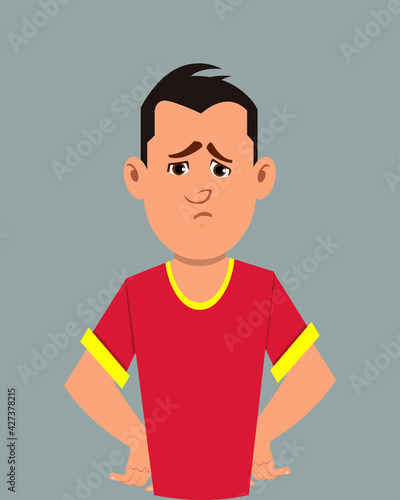 Teenager sorrow facial expression vector illustration. Young businessman character expression for design, motion or animation.