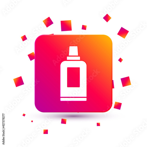 White Plastic bottle for laundry detergent, bleach, dishwashing liquid or another cleaning agent icon isolated on white background. Square color button. Vector