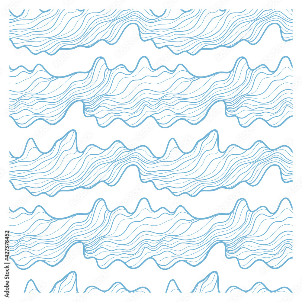 Seamless pattern with blue waves on white background. Design for ...
