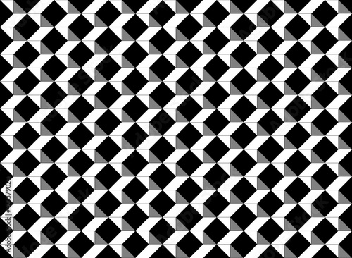 Patrón de figuras geométricas en color negro y gris con efecto 3D sobre fondo blanco