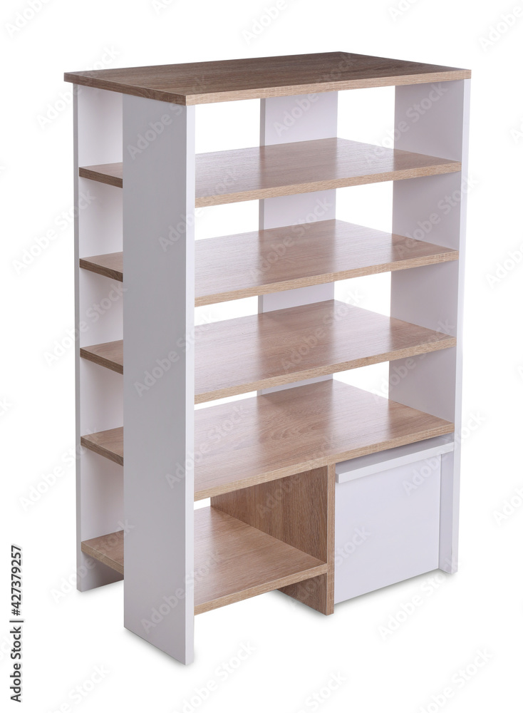 Empty wooden shoe storage rack isolated on white Empty wooden shoe storage rack isolated on white