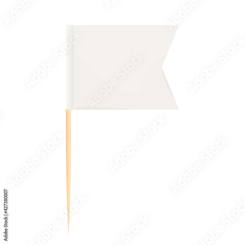 Toothpick flag wooden miniature in cartoon flat style isolated on white background, toothpick flag rectangle blank, icon. For mini stick pointer messages. Vector illustration