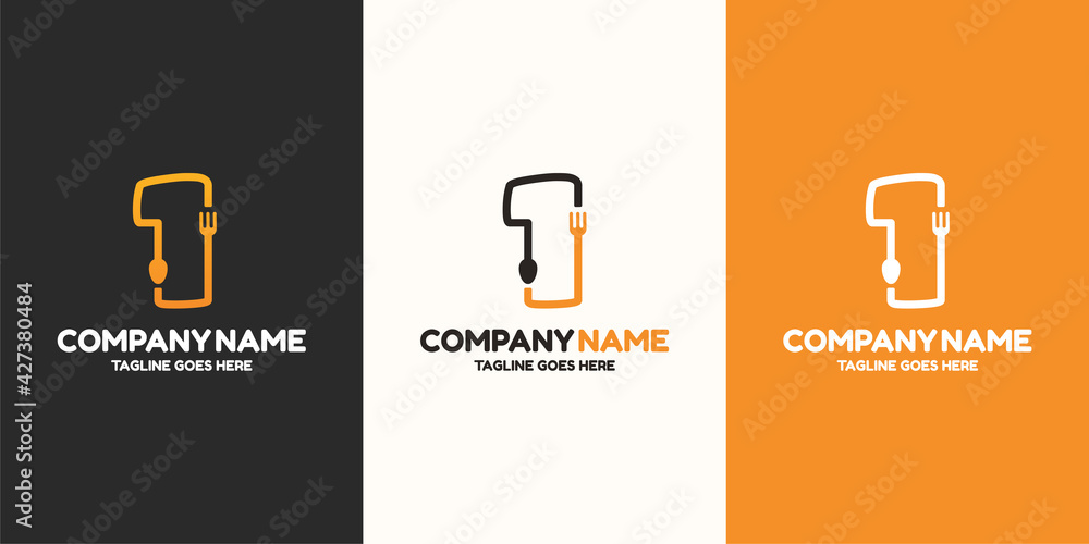 Initial Number 1 food Logo Design Template. Illustration vector graphic