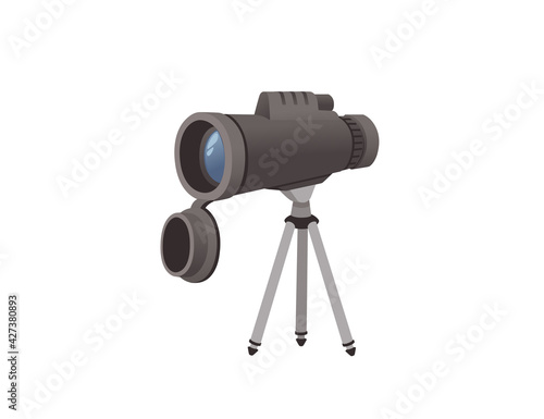 Professional optical device black monocular on monocular on a tripod vector illustration isolated on white background