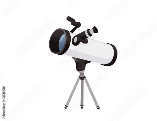 Professional optical device black and white classic reflector telescope on tripod vector illustration isolated on white background