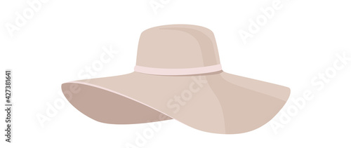 women's hat with a wide brim in a delicate powder color on a white background. Isolated illustration of a woman's hat