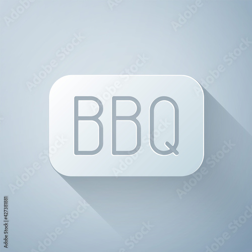 Paper cut Barbecue icon isolated on grey background. Heat symbol. BBQ grill party. Paper art style. Vector