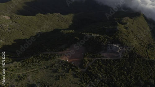 Pico Ruivo parking lot and trail above clouds in Madeira