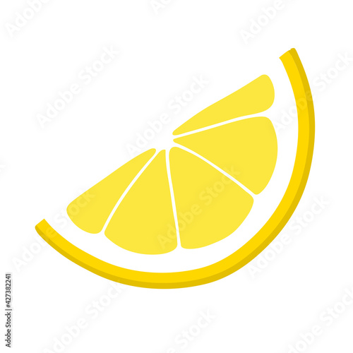 One slice of lemon citrus fruit isolated on white background. Lemon icon vector illustration.