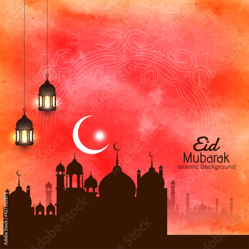 Colorful decorative Eid mubarak festival beautiful mosque background