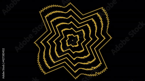 Video animation of Fortuna Gold #DAA520 color object, positioned in the center that duplicates and expands in concentric waves as it increases in size, generating hypnotic and psychedelic effect.