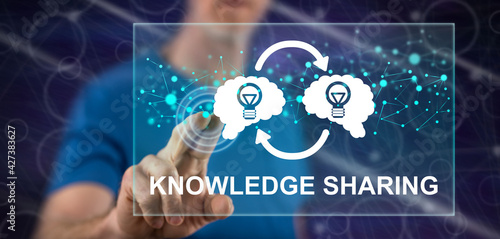 Man touching a knowledge sharing concept