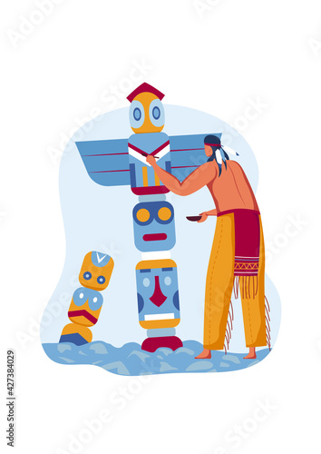 Paint idol, indian religious statuette traditional sculpture, decoration spiritual figure, design, flat style vector illustration.