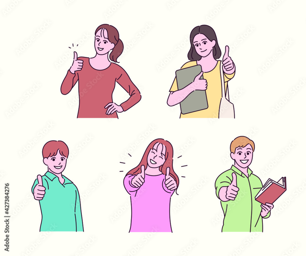 People holding thumbs up and giving a positive reaction. hand drawn style vector design illustrations. People holding thumbs up and giving a positive reaction. hand drawn style vector design illustrations.