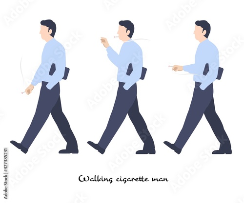 歩き煙草の男性 タバコ 煙 迷惑行為  イラスト