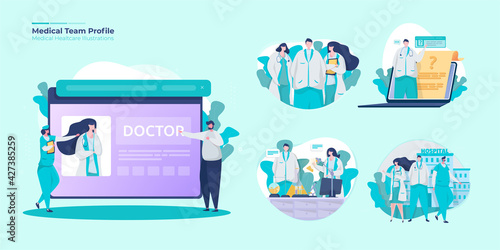 Illustration collection set about medical team profile