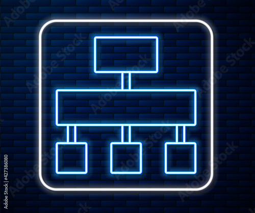 Glowing neon line Site map icon isolated on brick wall background. Vector