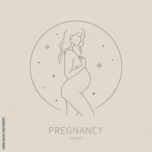 Beautiful silhouette of pregnant woman. Pregnant woman vector icon in trendy linear style. Gynecology clinic logo, design element for hospital website.