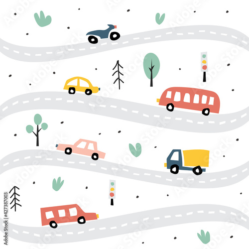 Childish transport seamless pattern Creative texture for fabric, textile