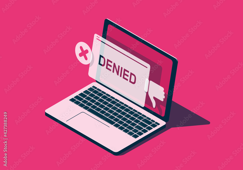 Isometric laptop with denied message Isometric laptop with denied message