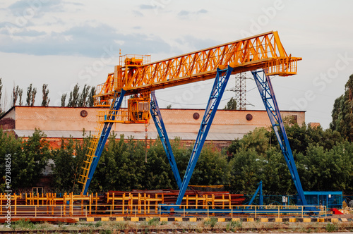 Gantry crane working at construction site of mine.