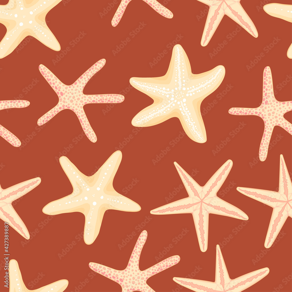 Starfish hand drawn vector seamless pattern. Marine underwater background for wrapping paper, fabric, textile, wallpaper, decor Starfish hand drawn vector seamless pattern. Marine underwater background for wrapping paper, fabric, textile, wallpaper, decor