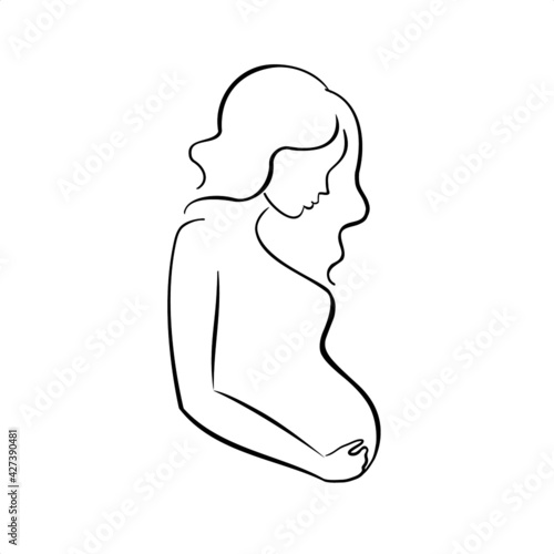 Silhouette of a pregnant woman with long hair.
