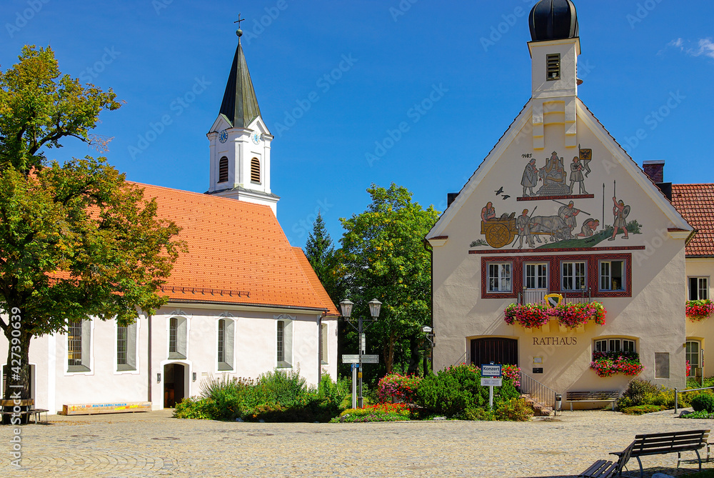 Church and Town Hall Bad Grönenbach, Allgäu, Bavaria
