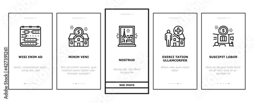 Vacation Rentals Place Onboarding Mobile App Page Screen Vector. Vacation And Travel, Audio Guide Cassette And Calendar, House And Apartment Rent Illustrations