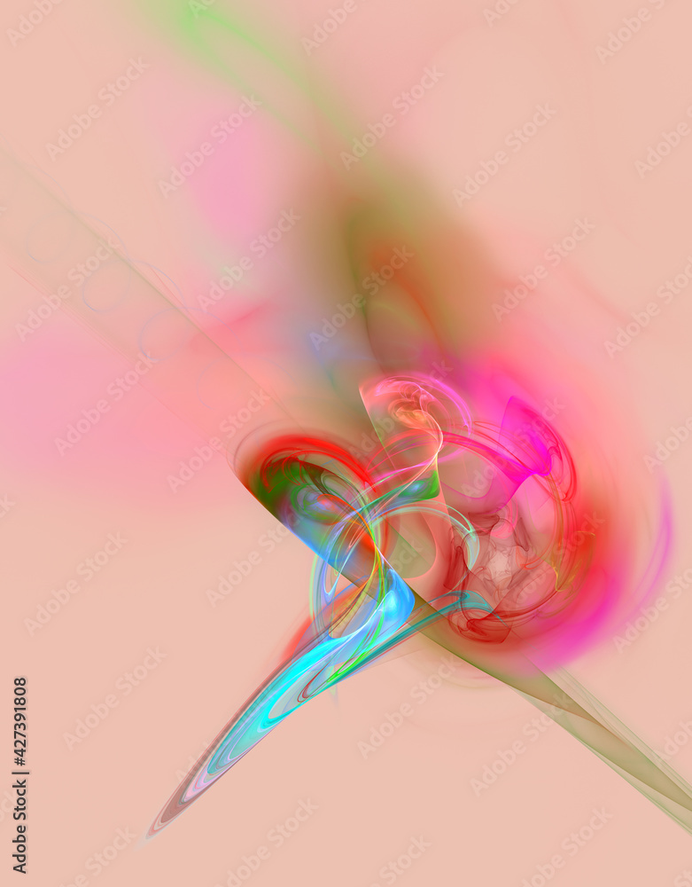 Obraz premium Tender and gentle feminine background with smoky floral motives in light rosy, green and aqua blue hues. Transparent matter or substance, silky and airy folds . Abstract template, card or banner. 