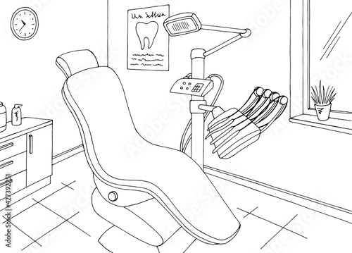 Dentist office clinic graphic black white sketch illustration vector 