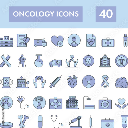Blue Color Oncology Icon Set On White Background.