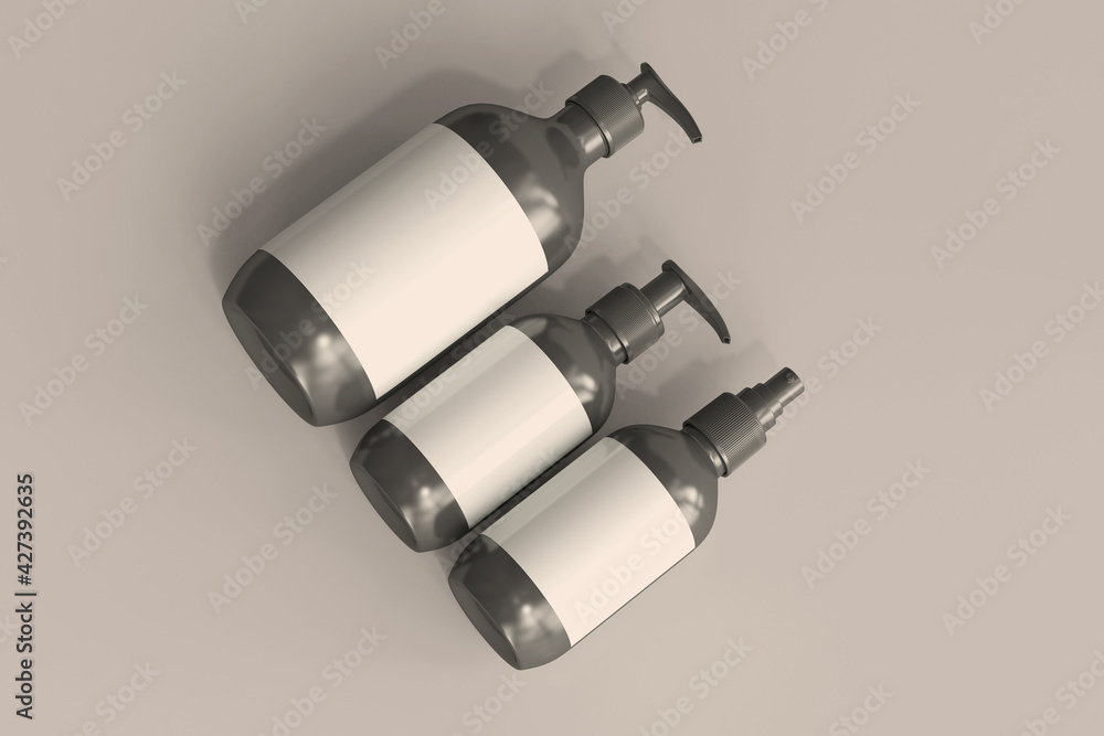 Cosmetic Bottles with Blank Label 3D Rendering Cosmetic Bottles with Blank Label 3D Rendering