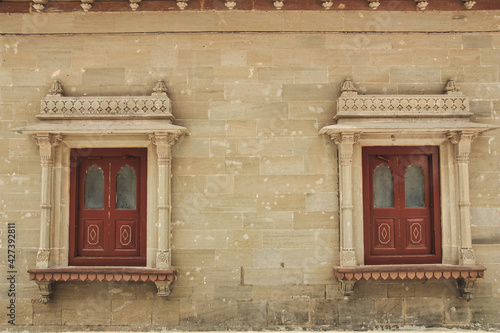 The window facade of the Vijay Vilas Palace
