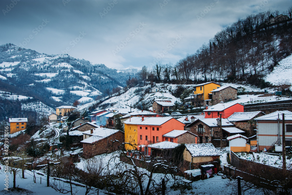 Snow in a village Snow in a village