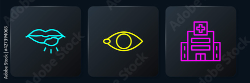 Set line Herpes lip, Medical hospital building and Blindness. Black square button. Vector